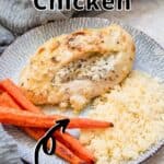 Cheese Stuffed Chicken Pinterest Image top outlined title