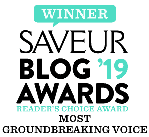 A badge displaying "Winner Saveur Blog '19 Awards, Reader's Choice Award, Most Groundbreaking Voice"