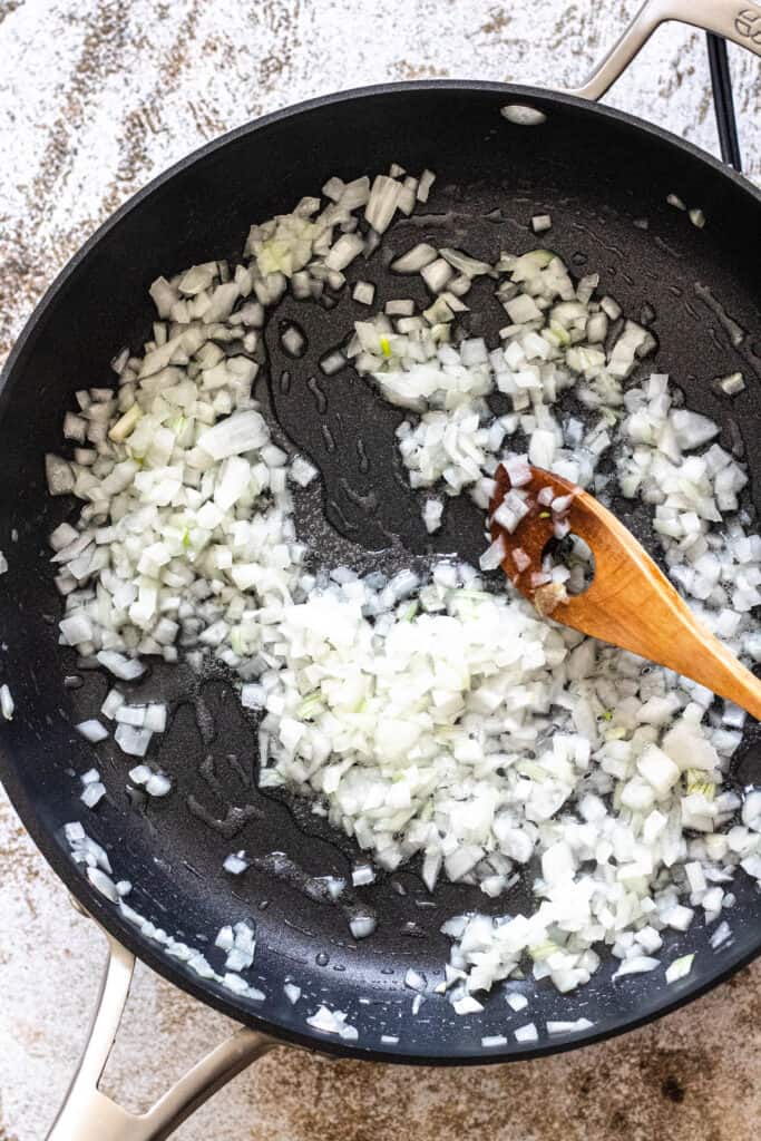 chopped onions in a skillet 