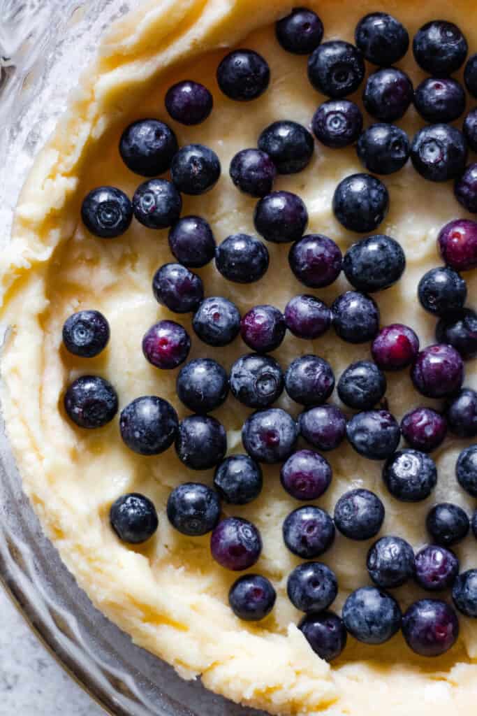 up close photo of crust with blueberries