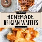 Homemade Belgian Waffles Pinterest Image middle design brown banner