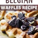 Homemade Belgian Waffles Pinterest Image top design brown banner