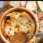 Easy French Onion Soup Recipe Pinterest Image top black banner