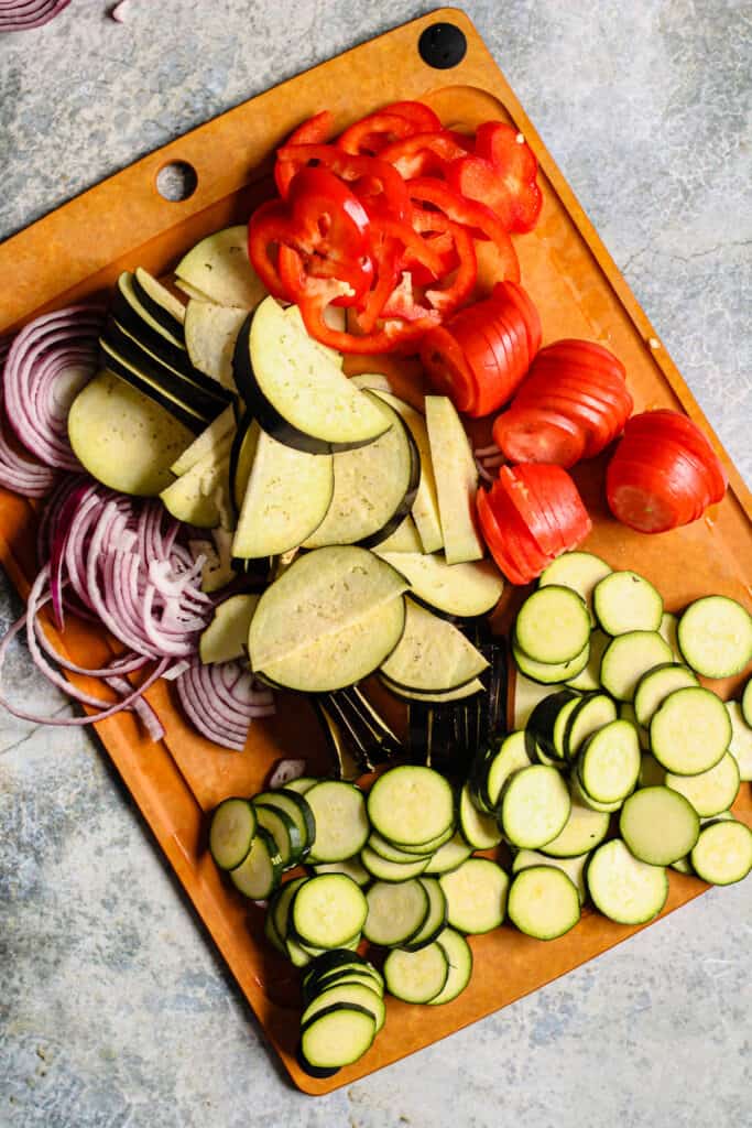 sliced vegetables on a cutting board 