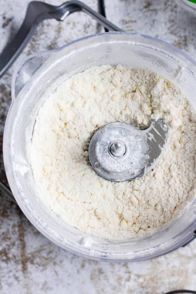 flour and butter pulsed in a food processor