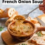 Easy French Onion Soup Recipe Pinterest Image top white border text