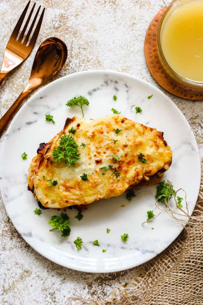Croque Monsieur surrounded by parsley