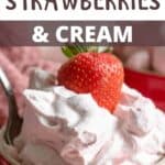 Strawberries and Cream Recipe Pinterest Image top design banner
