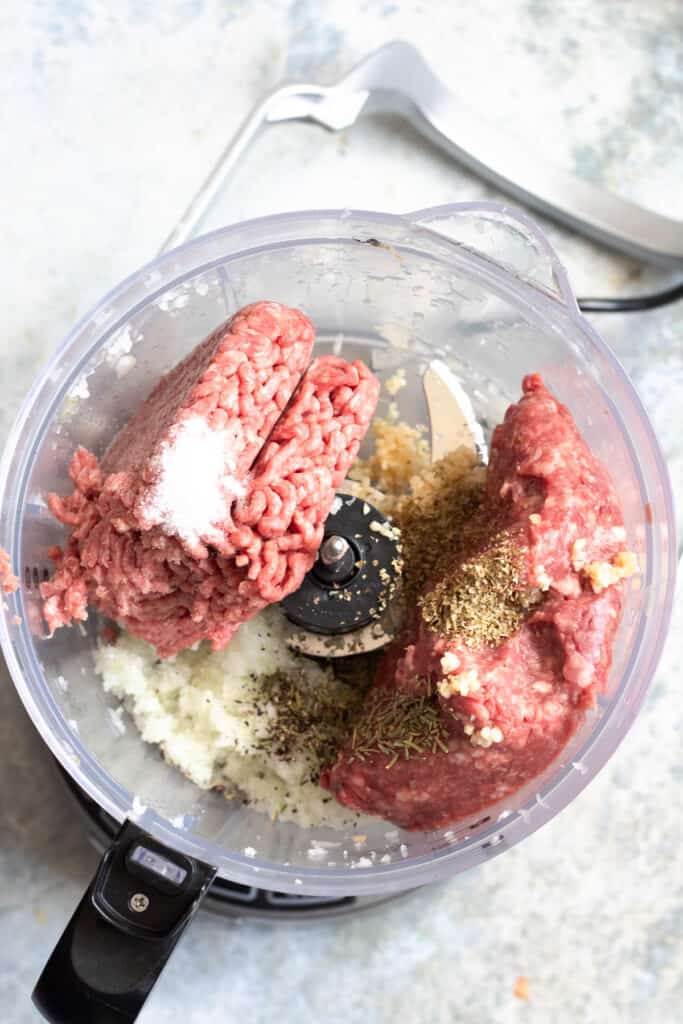 gyro ingredients in a food processor