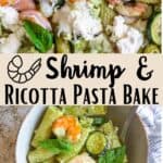 Shrimp and Ricotta Pasta Bake Pinterest Image middle design banner