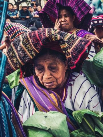 An old guatemalan woman in traditional dress.