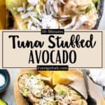 10-Minute Tuna Stuffed Avocado Pinterest Image middle design banner