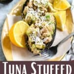 Tuna Stuffed Avocado Pinterest Image bottom design banner