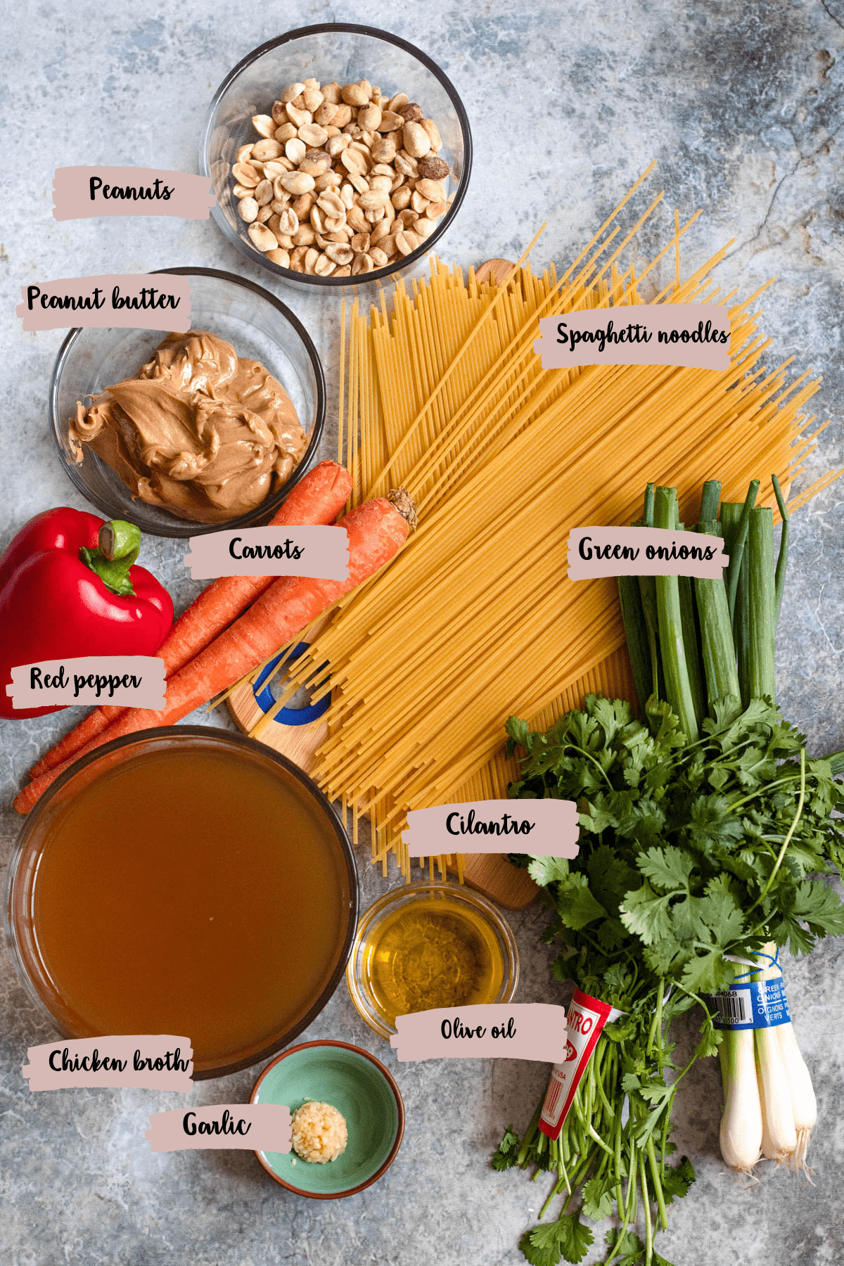 Measured ingredients to make the Thai Peanut Noodles recipe. 