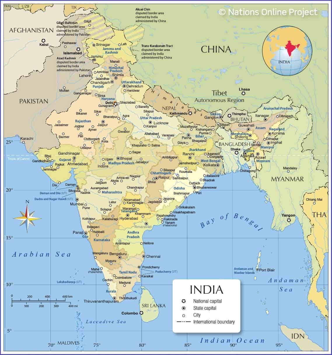 Map showing India and other parts of South Asia. 