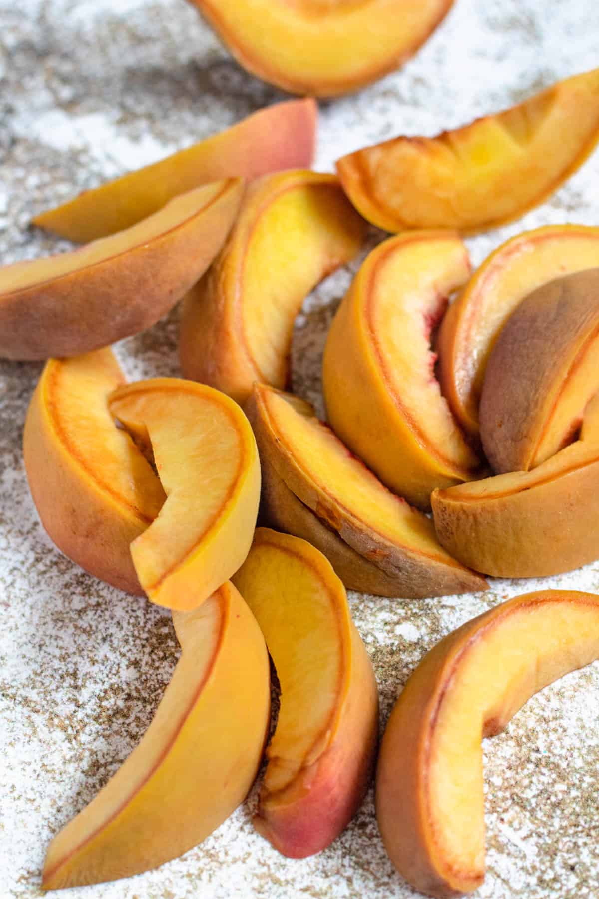 Sliced fresh peaches. 