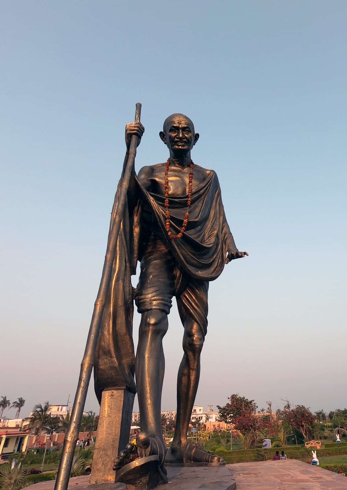 Bronze statue of Mahatma Gandhi.
