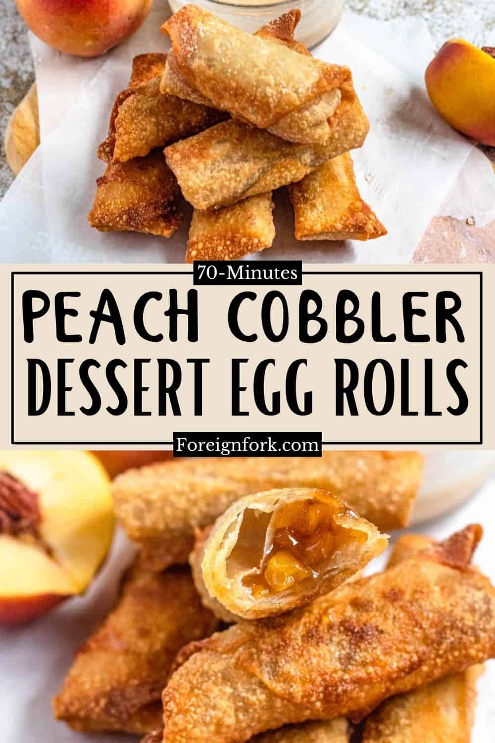 Peach Cobbler Egg Rolls Enjoy with Vanilla Glaze! The Foreign Fork