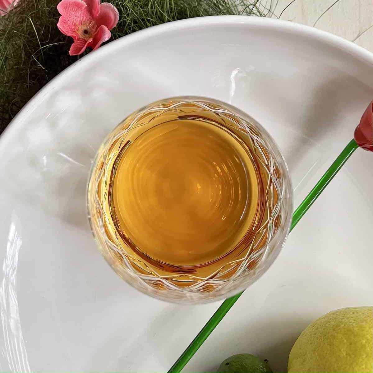 Top view of a glass of Korean plum wine. | Greedy Gourmet Girl 