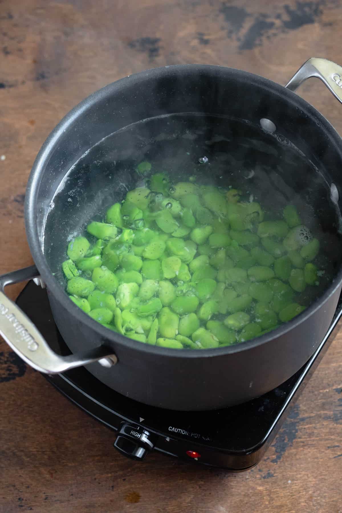 Fava beans in hot water. 
