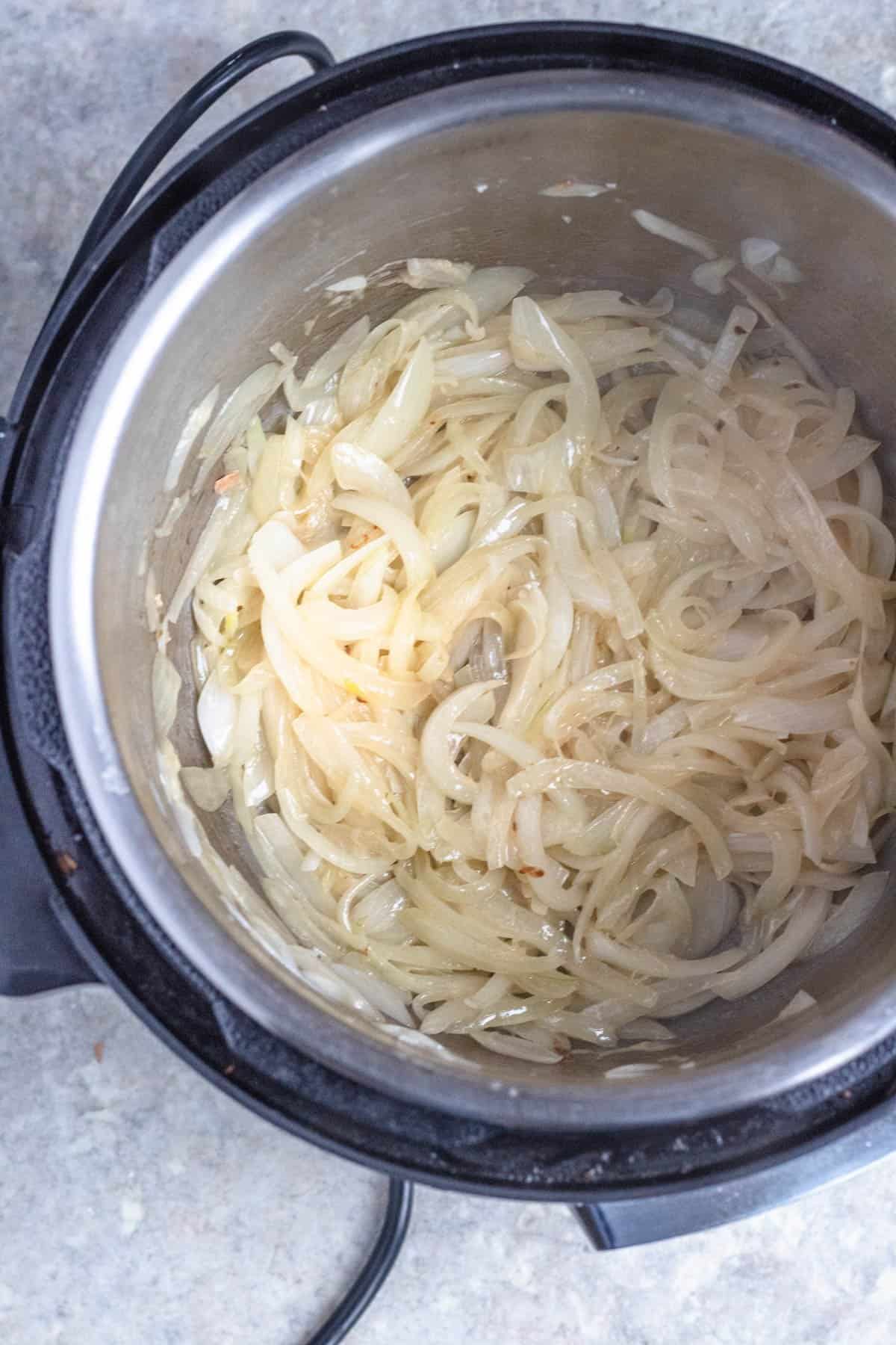 Caramelized sweet onions cooked down in the Instant Pot.