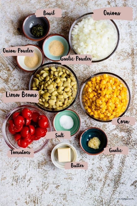 Ingredients shown are used to prepare lima beans and succotash. 