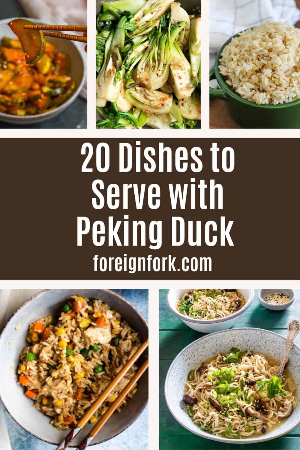 Collage of foods shown that will pair well with peking duck. 