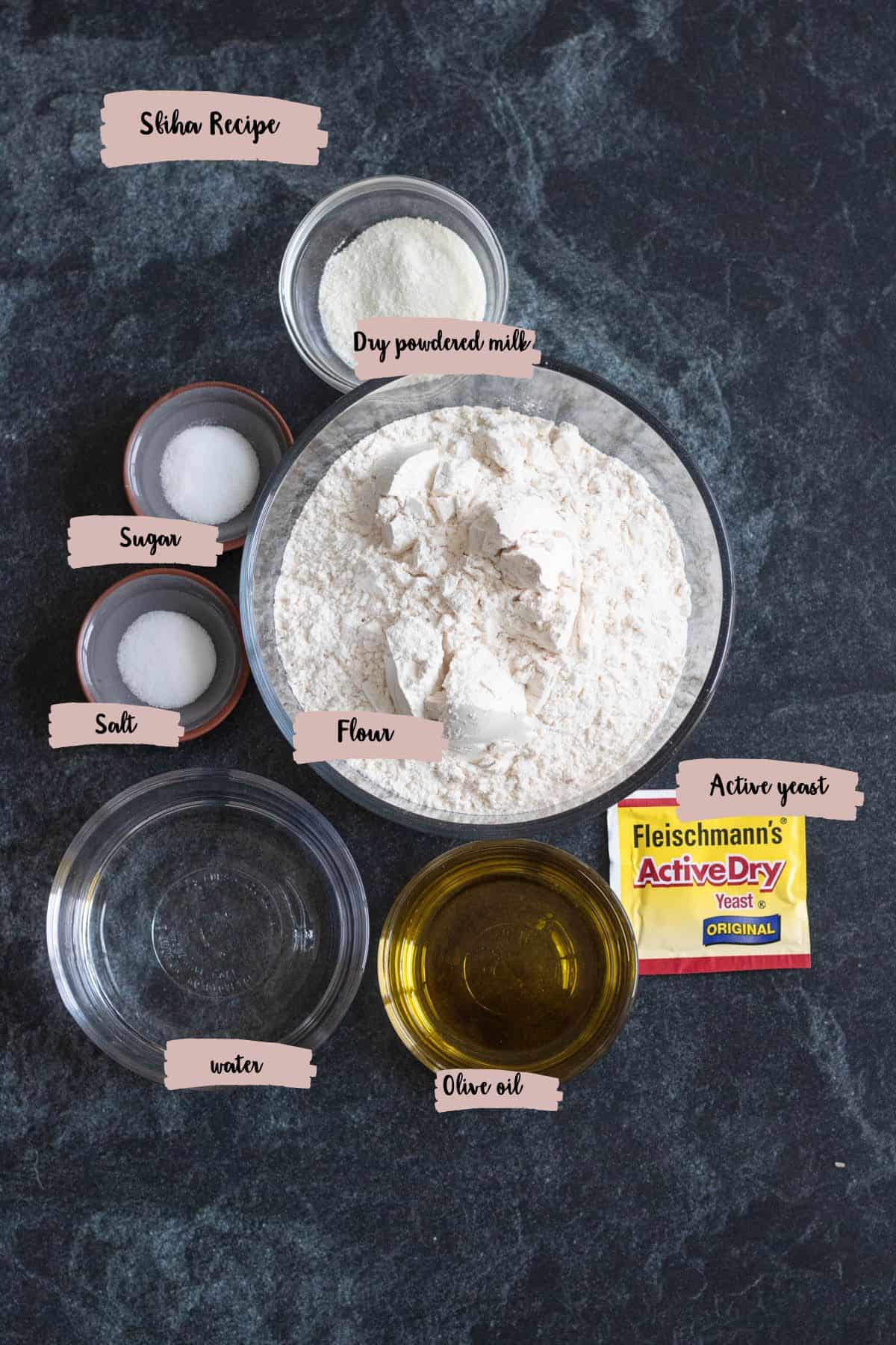 Ingredients shown needed to prepare sfiha recipe. 