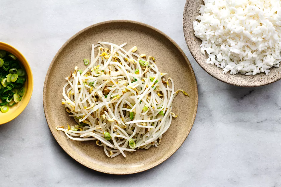 Bean sprouts on a plate. 