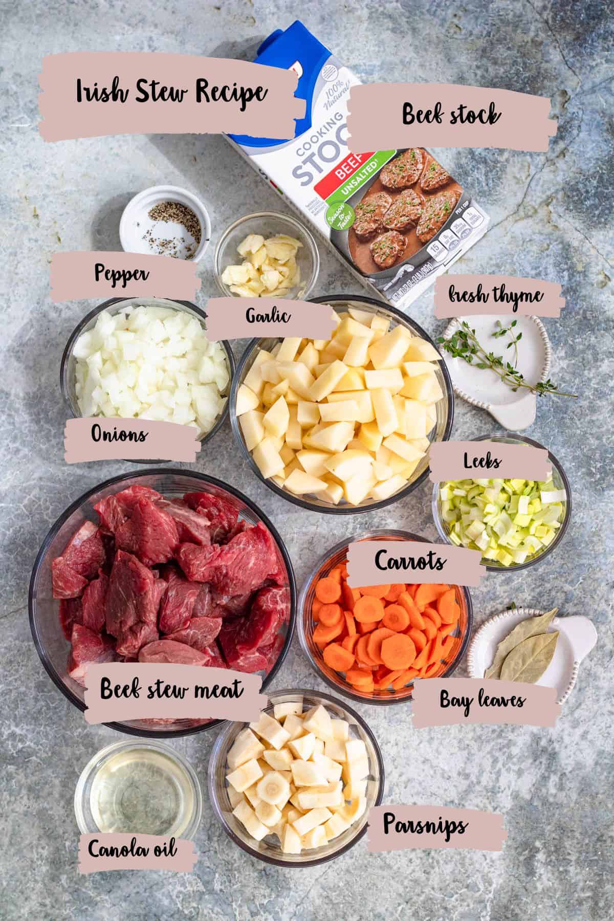 Ingredients needed to prepare Irish Stew Recipe.