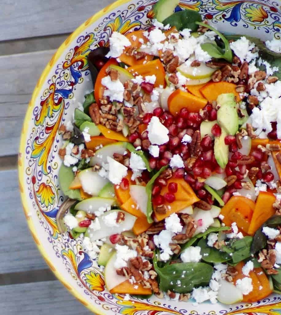 Persimmon, pear and pomegranate salad. 