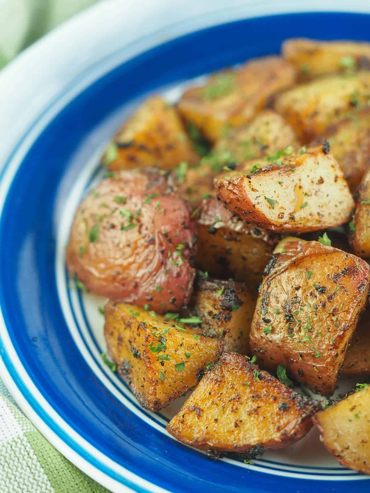 Blackstone griddle potatoes on a serving bowl.