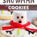 Christmas Melted Snowman Cookies Pinterest Image top design purple banner
