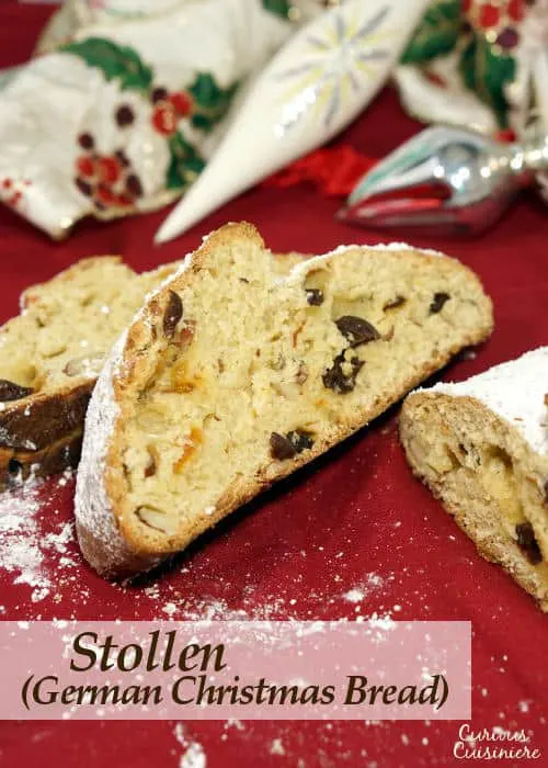 Christmas stollen cut into slices. 