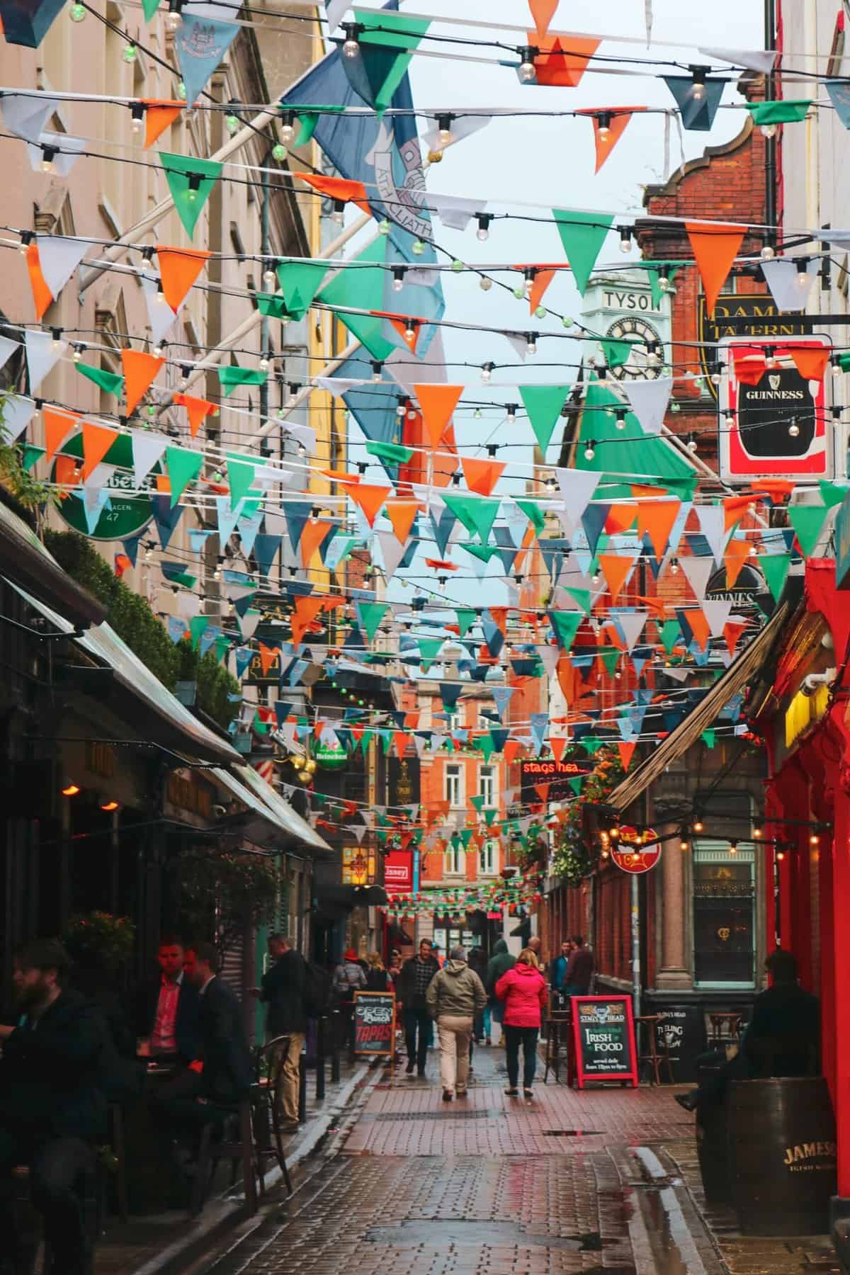 Pathway through Dublin lined with flags 