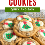 Pinterest image of a plate staked full of Pillsbury Christmas Cookies.