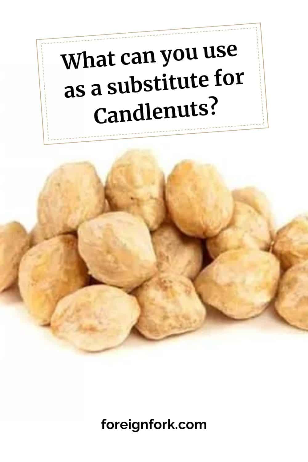 A pinterest image showing candlenuts and text that says "what can you use as a substitute for candlenuts".