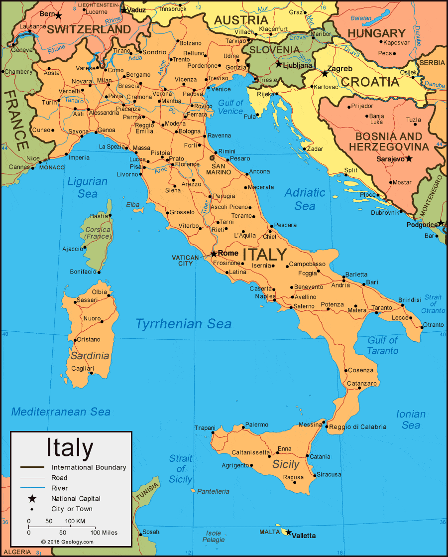 Map of Italy. 