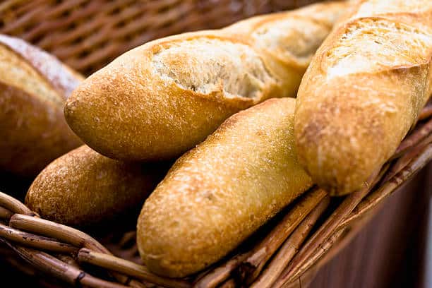 Basket of French bread. 