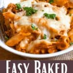 Easy Baked Mostaccioli Recipe Pinterest Image bottom design banner