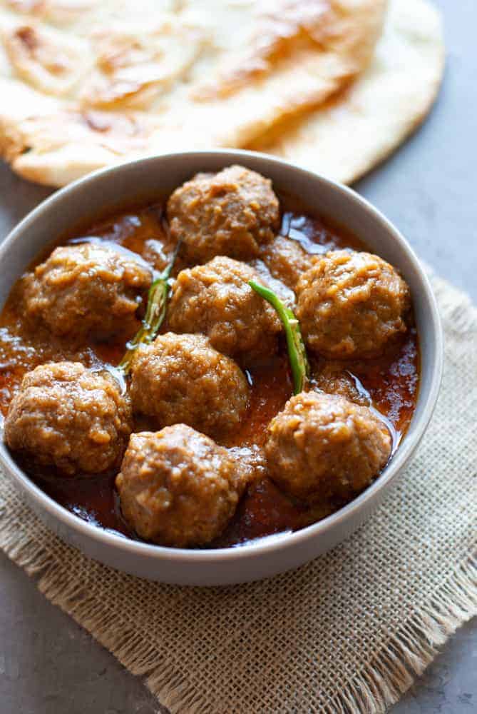 Kofta curry meatballs in a bowl. 