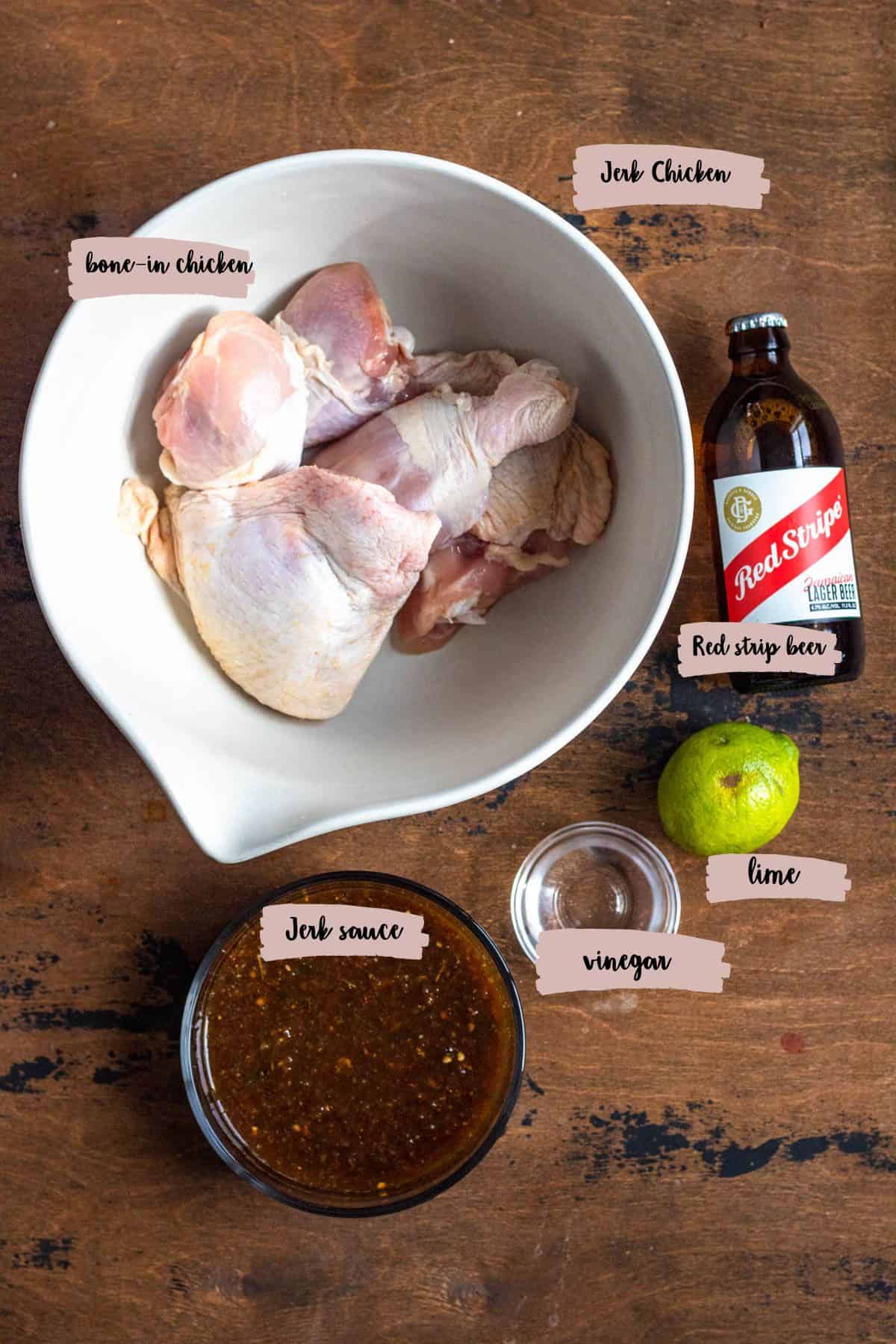 Ingredients shown are used to make the jerk chicken. 