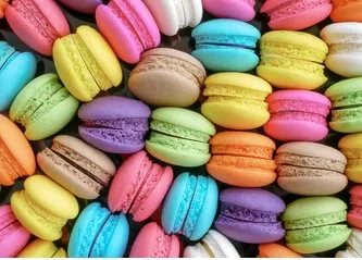 Bright colored macarons. 