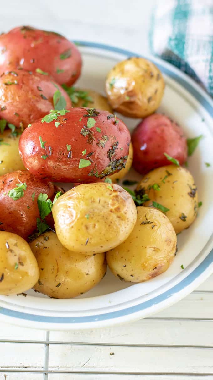 Grilled potatoes served in a bowl. 