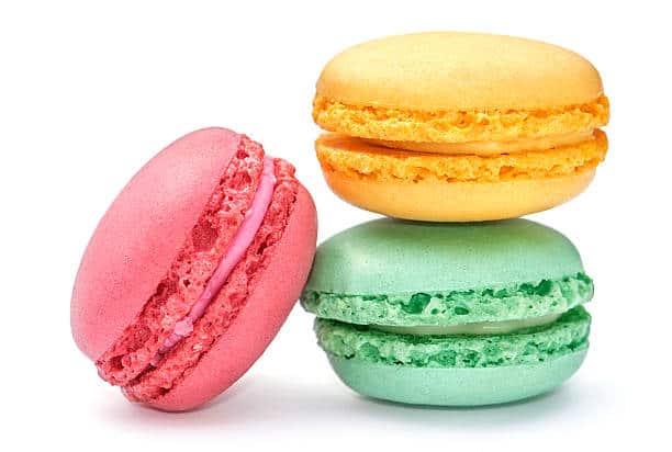 Stacked colorful macarons. 