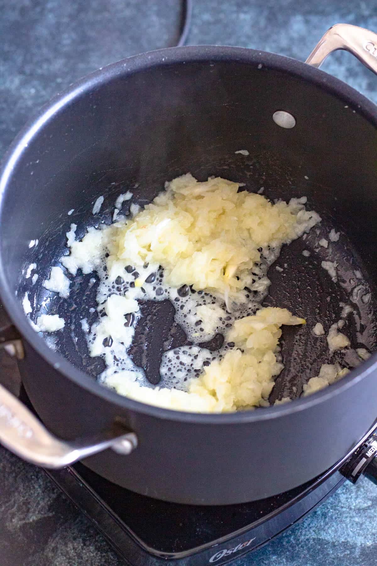 Onions sauteing in butter. 