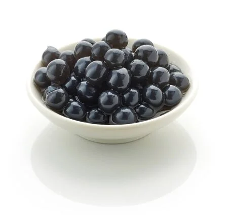 Black boba pearls in a bowl. 