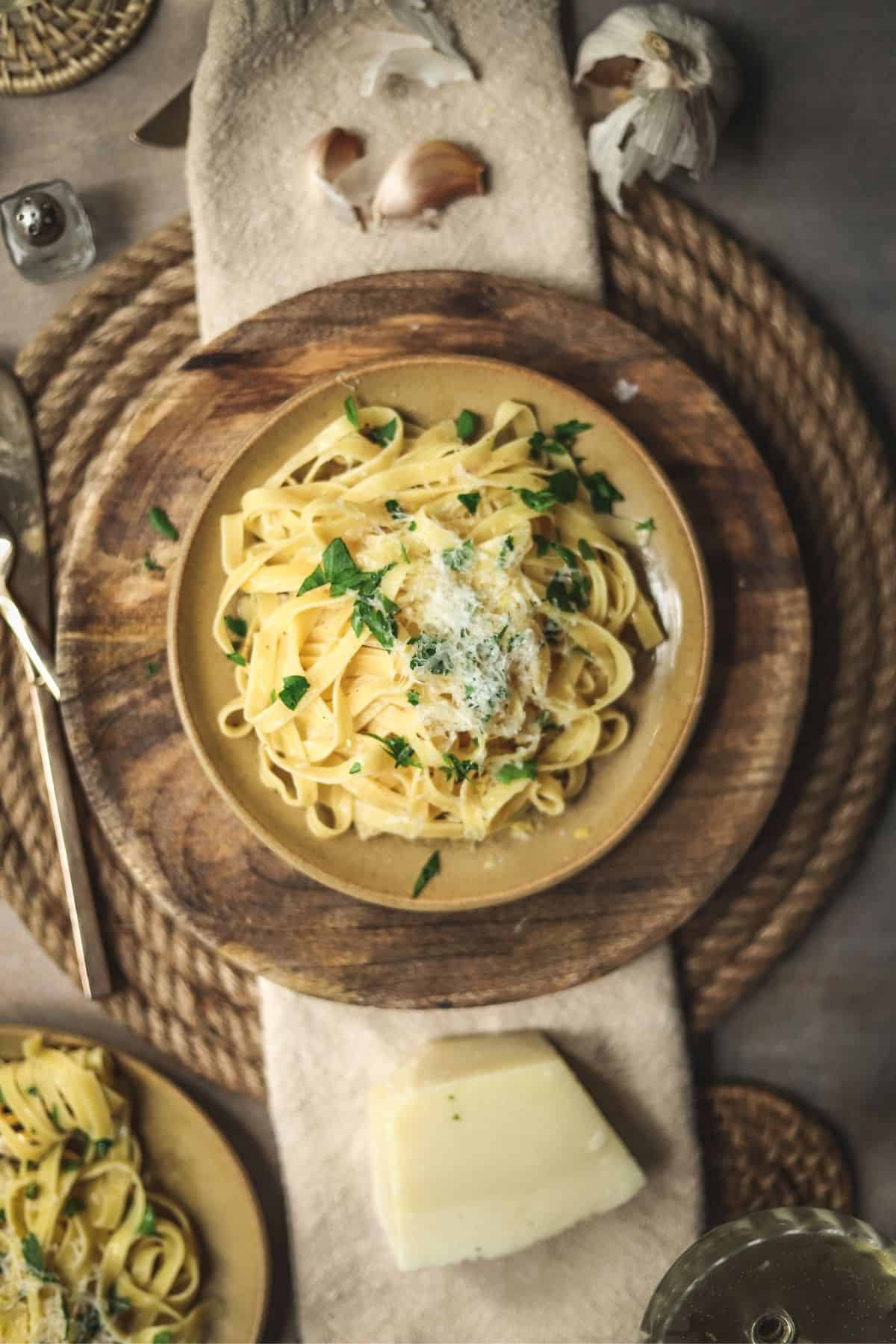 Aglio e Olio (Pasta without Sauce) on a plate.