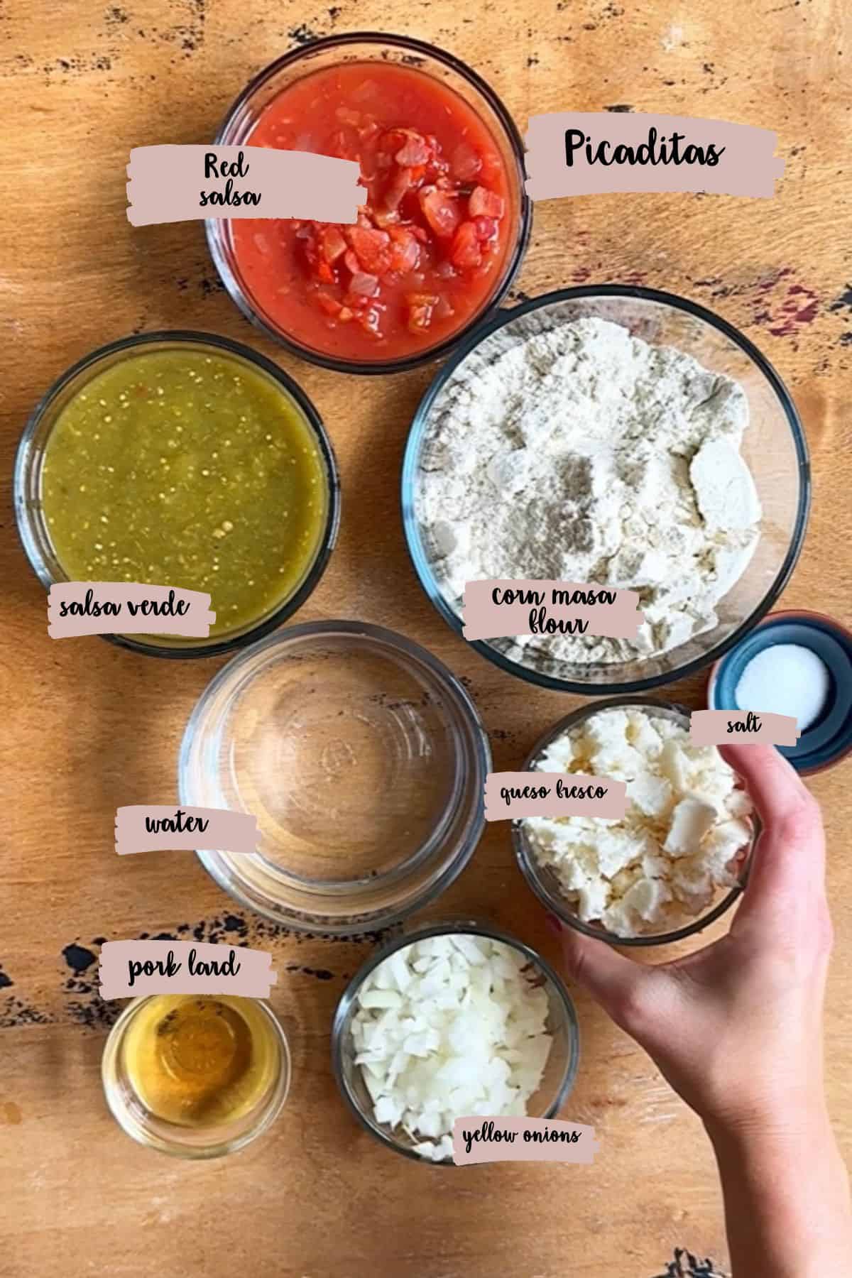 Ingredients shown are used to prepare Picaditas. 