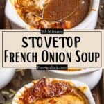 Stovetop French Onion Soup Recipe Pinterest Image middle design banner
